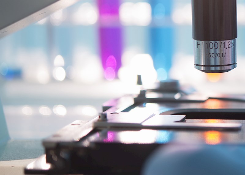 Putting a slide under a microscope