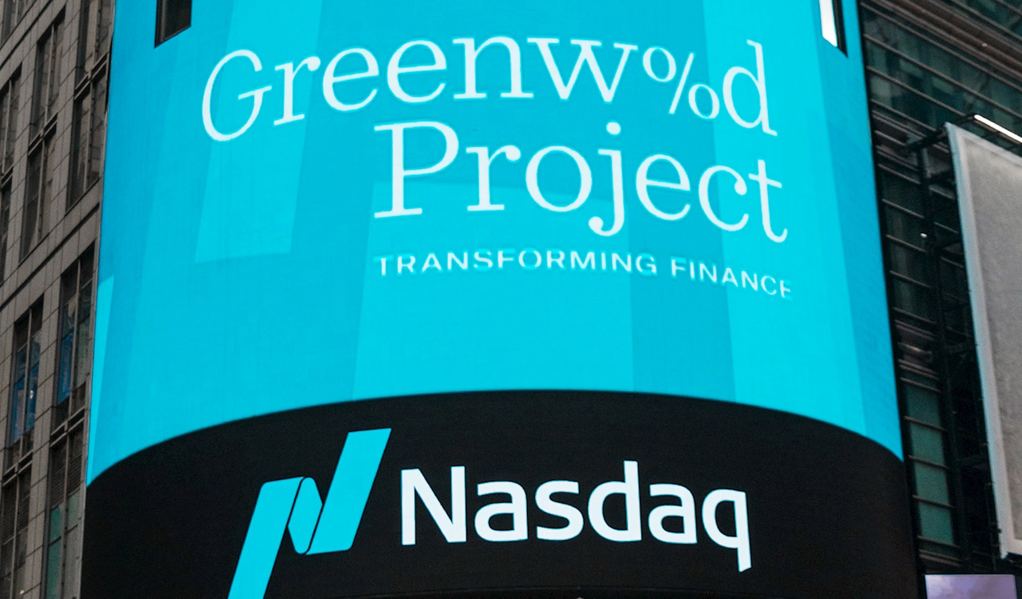 Greenwood Project on the Nasdaq jumbotron in Times Square