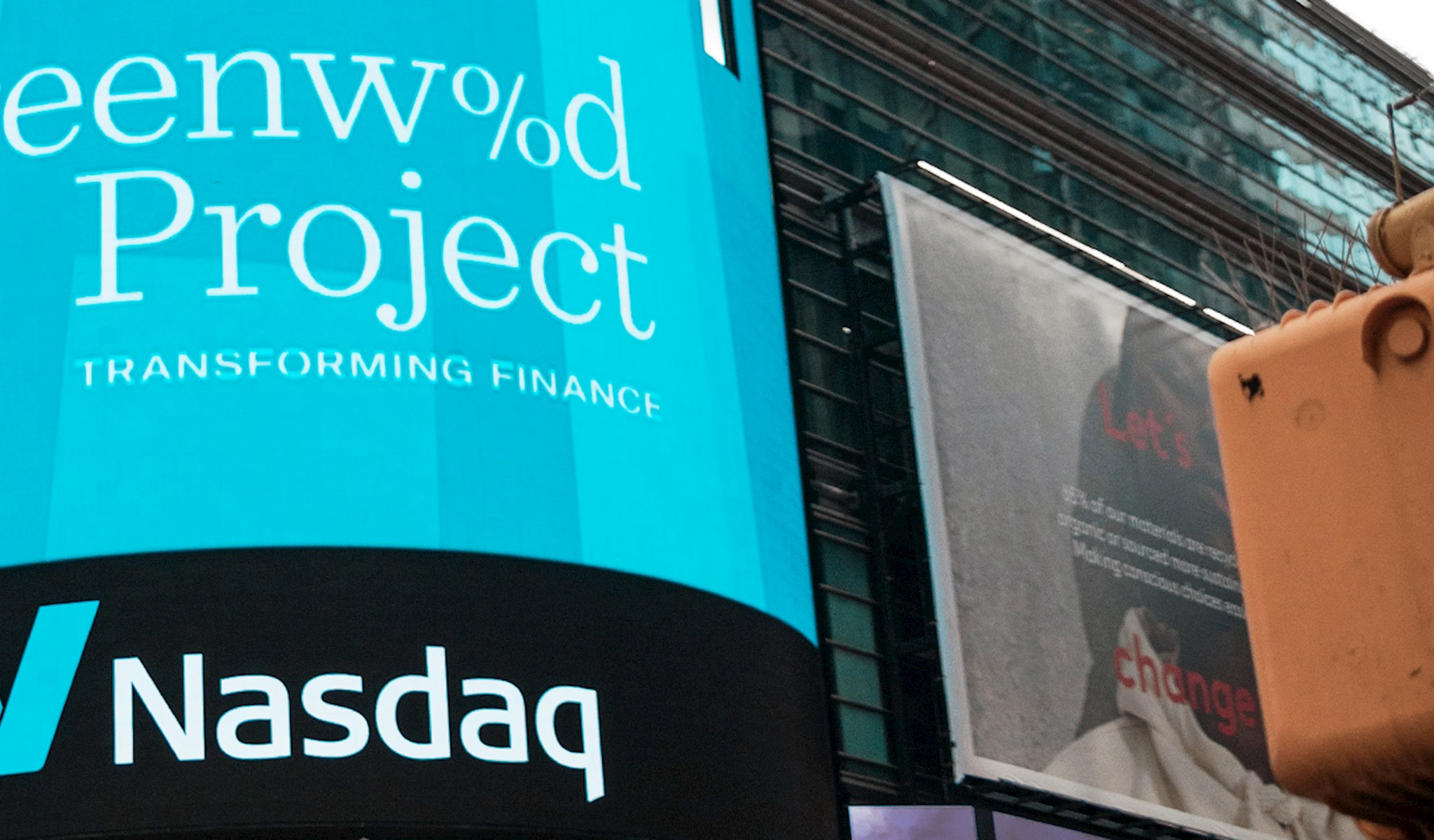 Greenwood Project on the Nasdaq jumbotron in Times Square