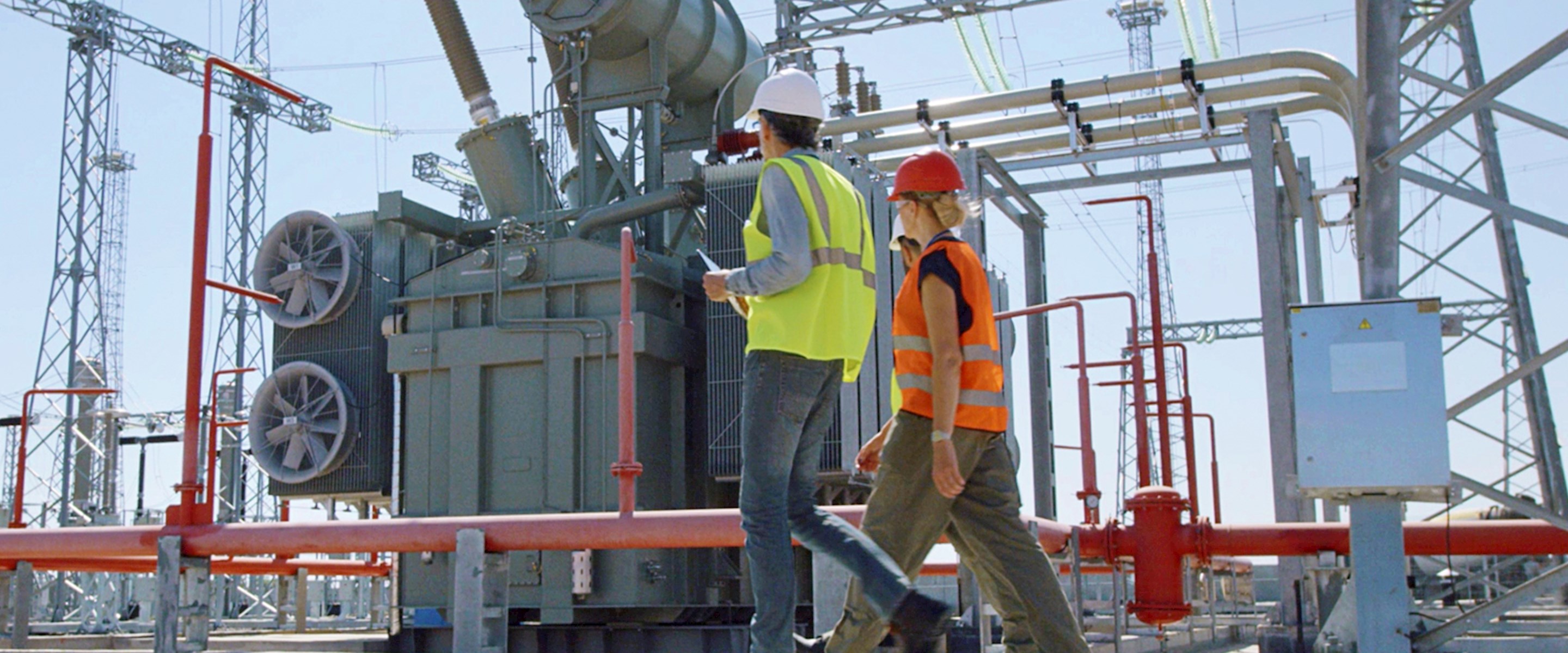 Construction workers at a power plant