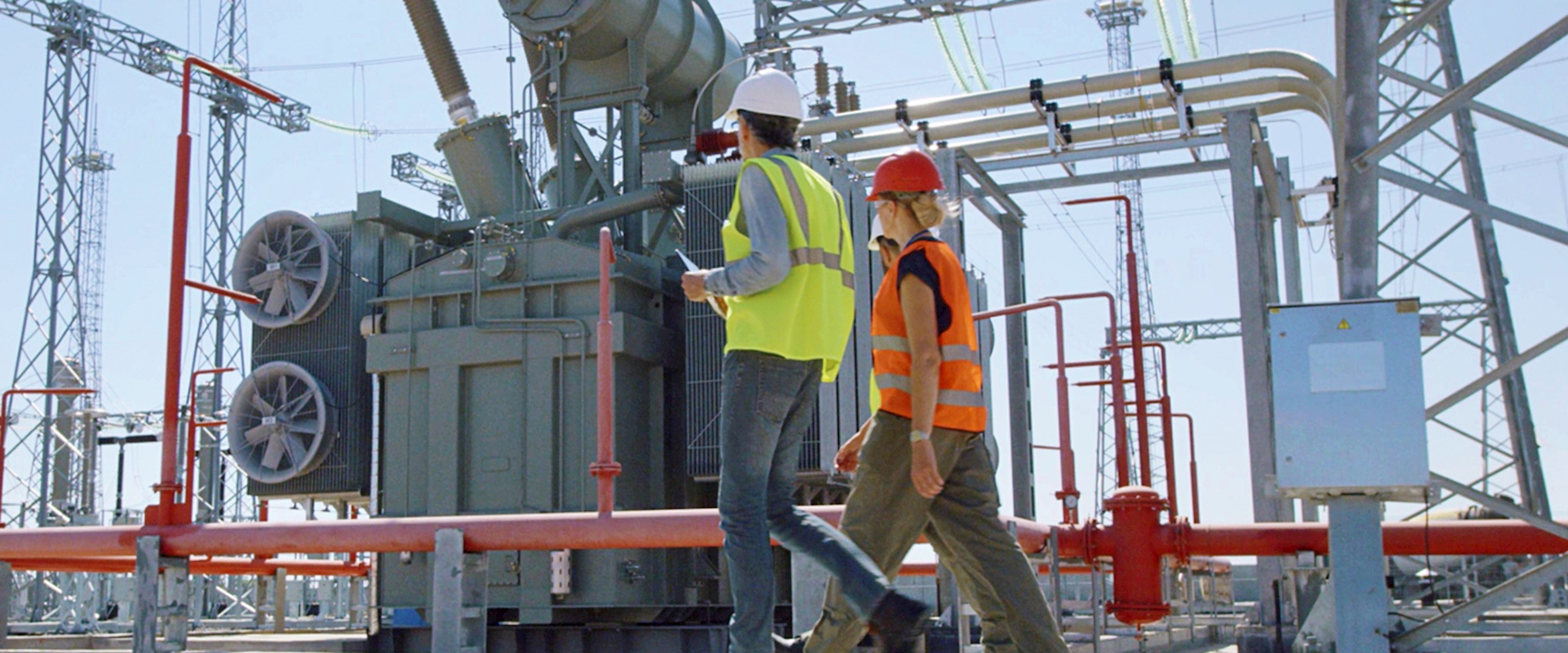 Construction workers at a power plant