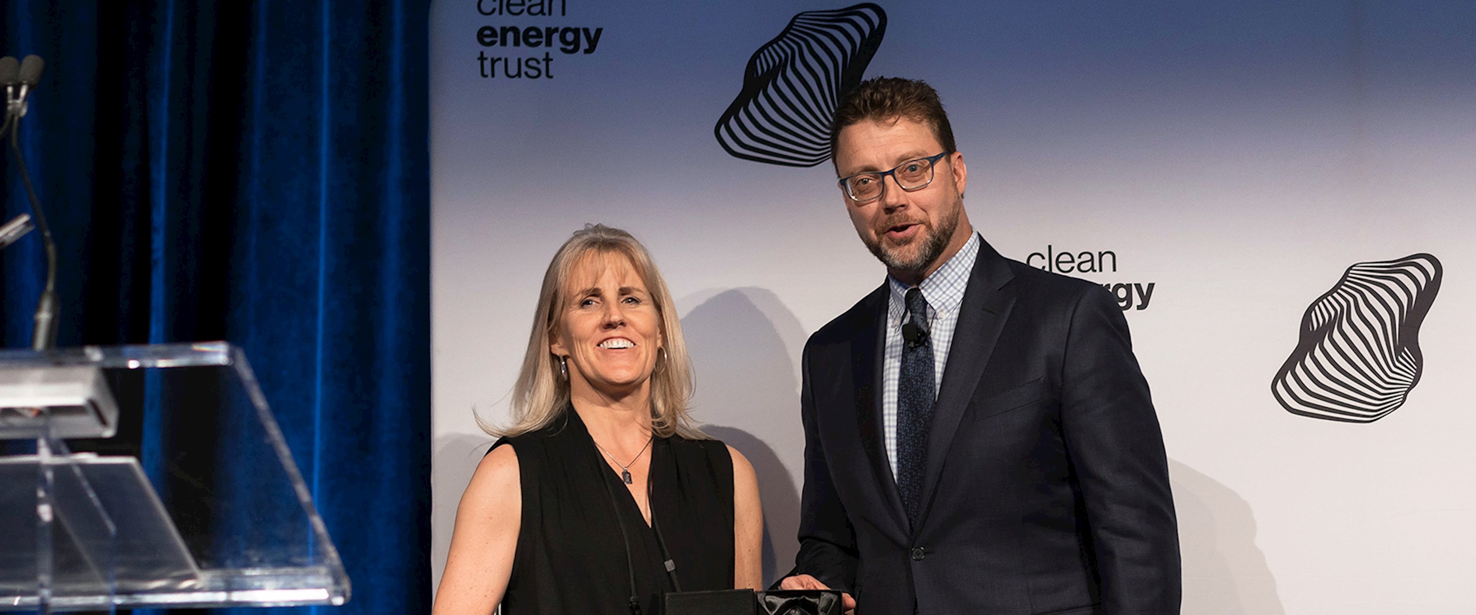 Marian Singer, CEO and co-founder of Wellntel, a Clean Energy Trust portfolio company, and Erik Birkerts, CEO of the Clean Energy Trust