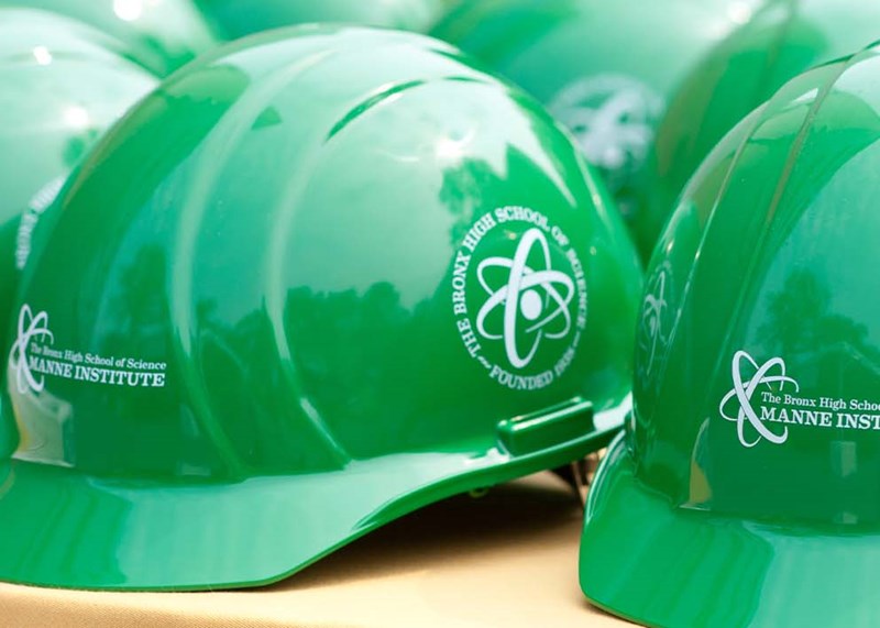 Green construction worker helmets