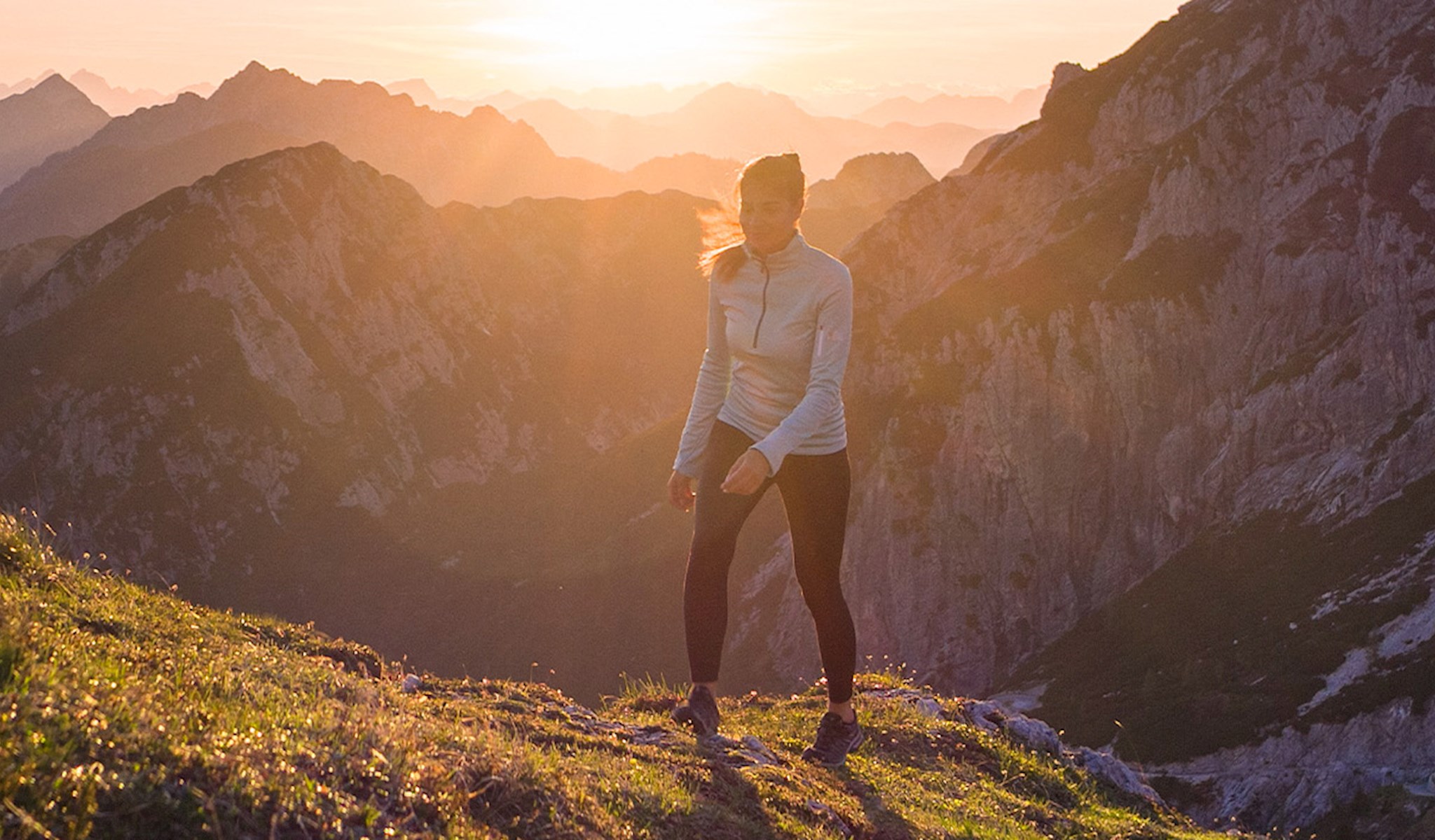 Woman hiking on a mountain