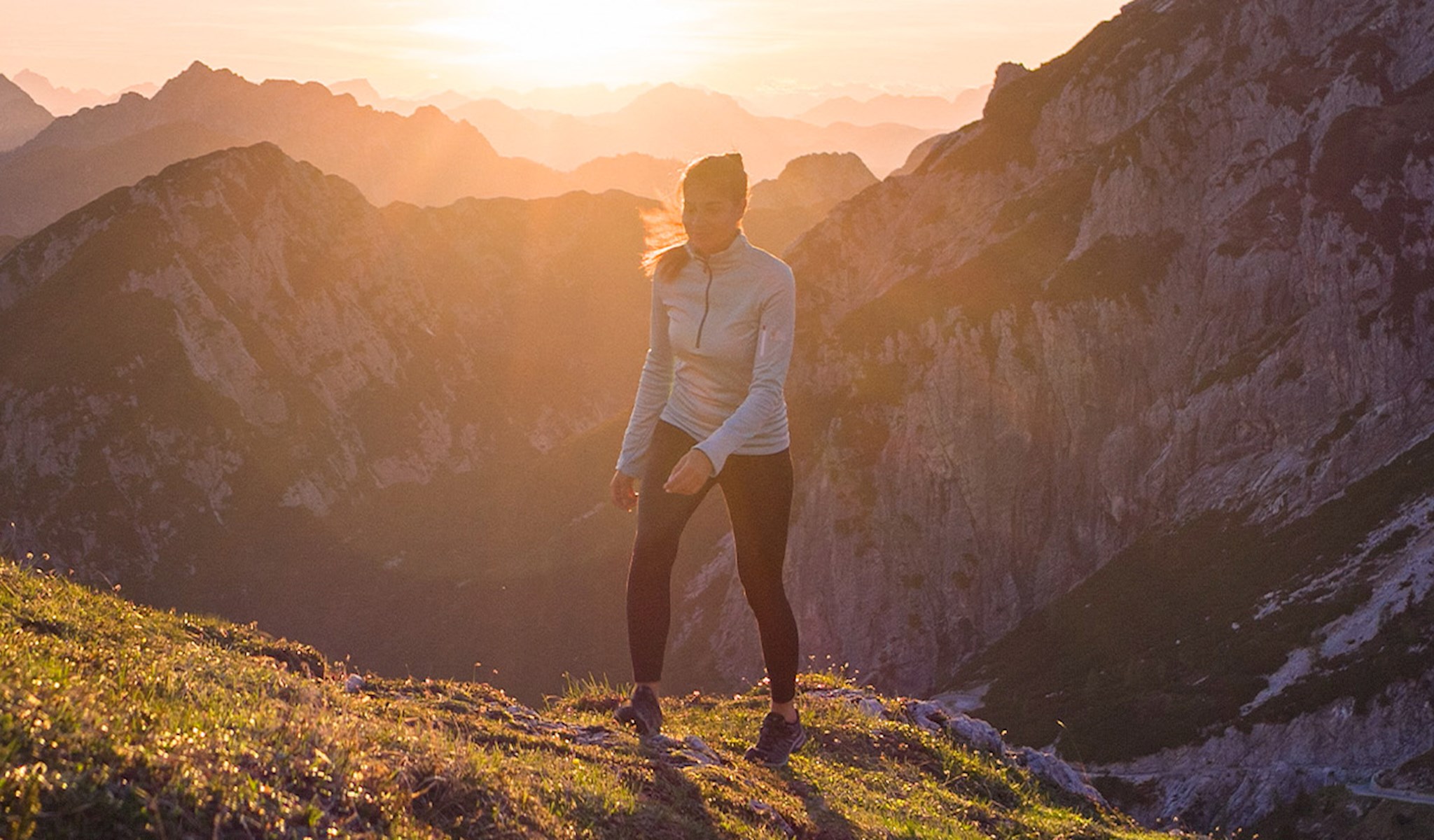 Woman hiking on a mountain