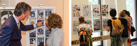 People looking at artwork