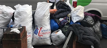 Bags of coats for Wrap Up London drive