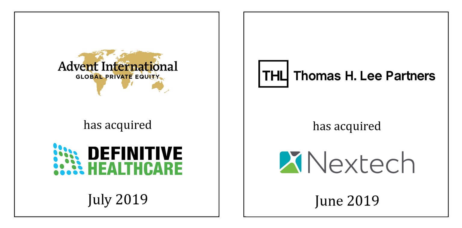 Transaction tombstones for Advent International/Definitive Healthcare and Thomas H. Lee Partners/Nextech