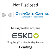 OpenGate Capital (logo) has agreed to acquire ESKO (logo) Kongsberg Precision Cutting Systems - Pending