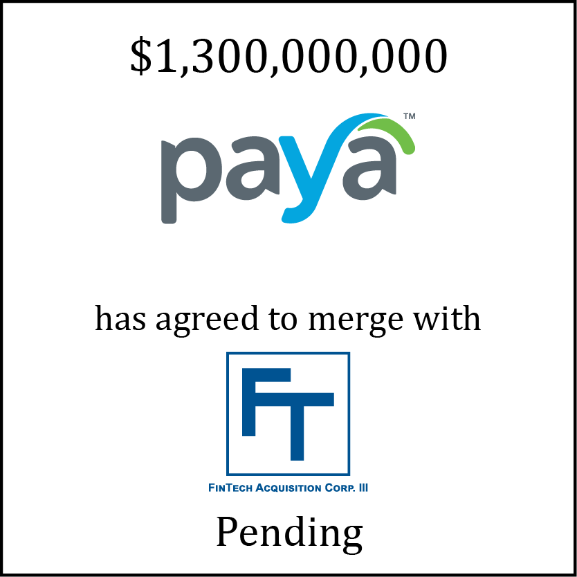 Paya (logo) has agreed to merge with FinTech Acquisition Corp. III (logo)