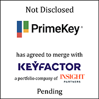 PrimeKey (logo) Has Agreed to be Acquired by KeyFactor (logo) a portfolio company of Insight Partners (logo)