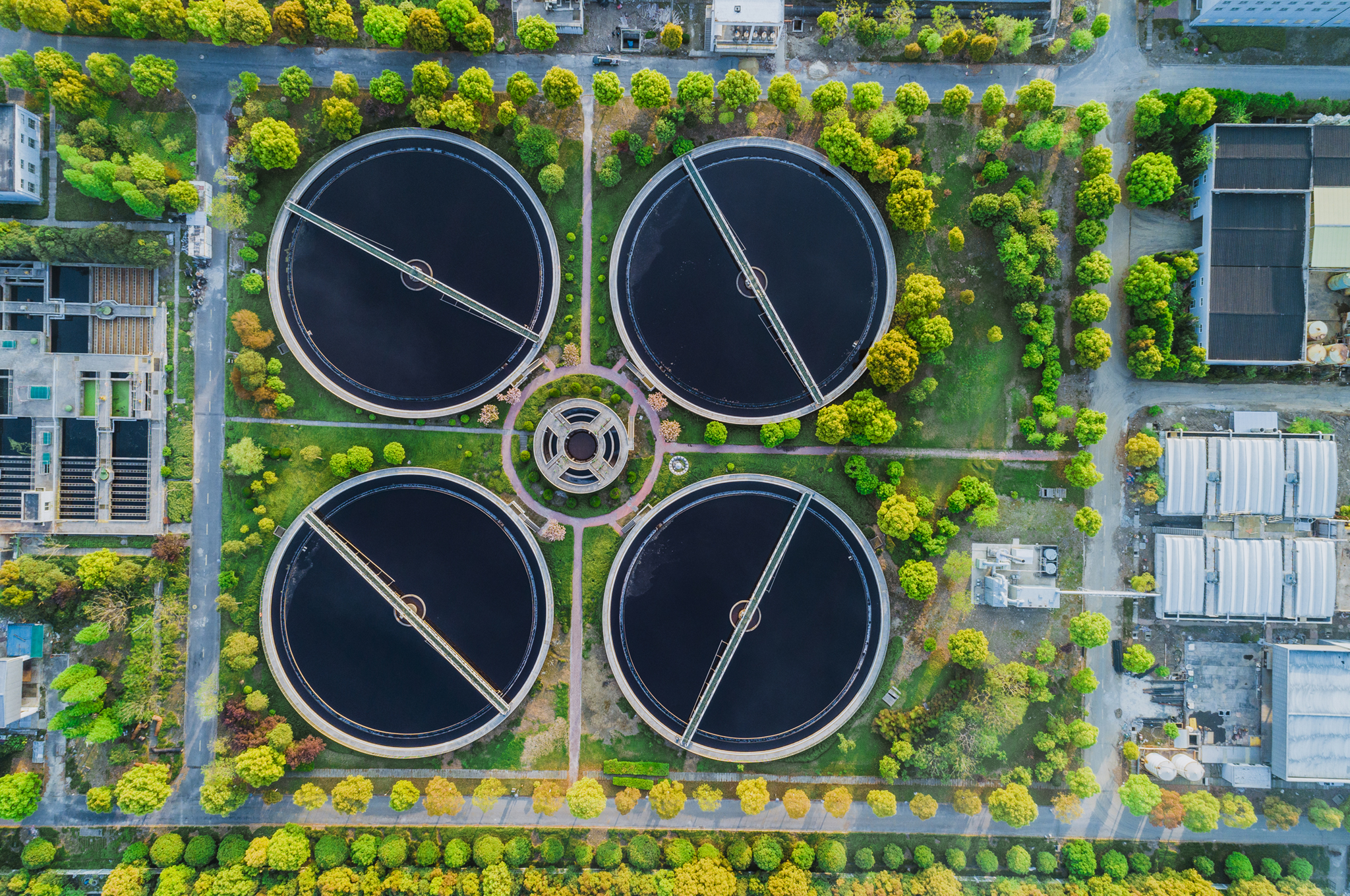 Aerial view of water filtration plant
