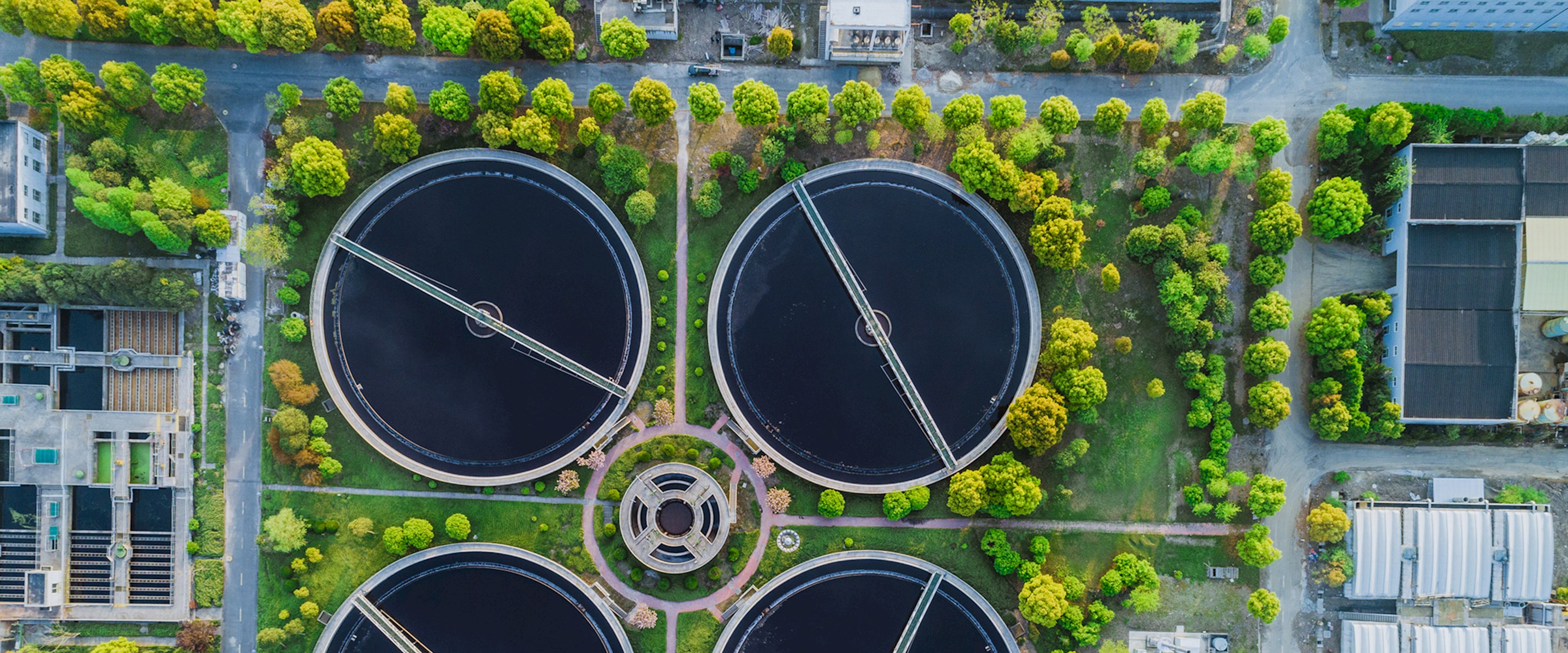 Aerial view of water filtration plant