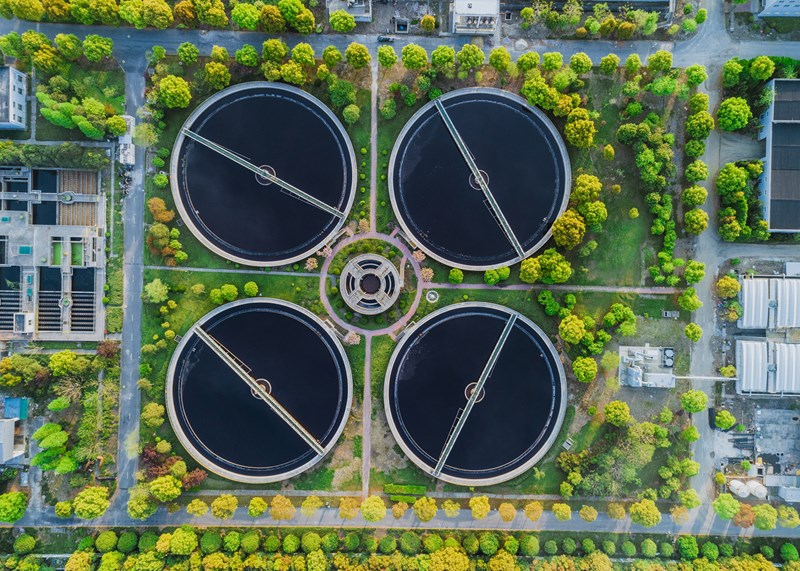 Aerial view of water filtration plant