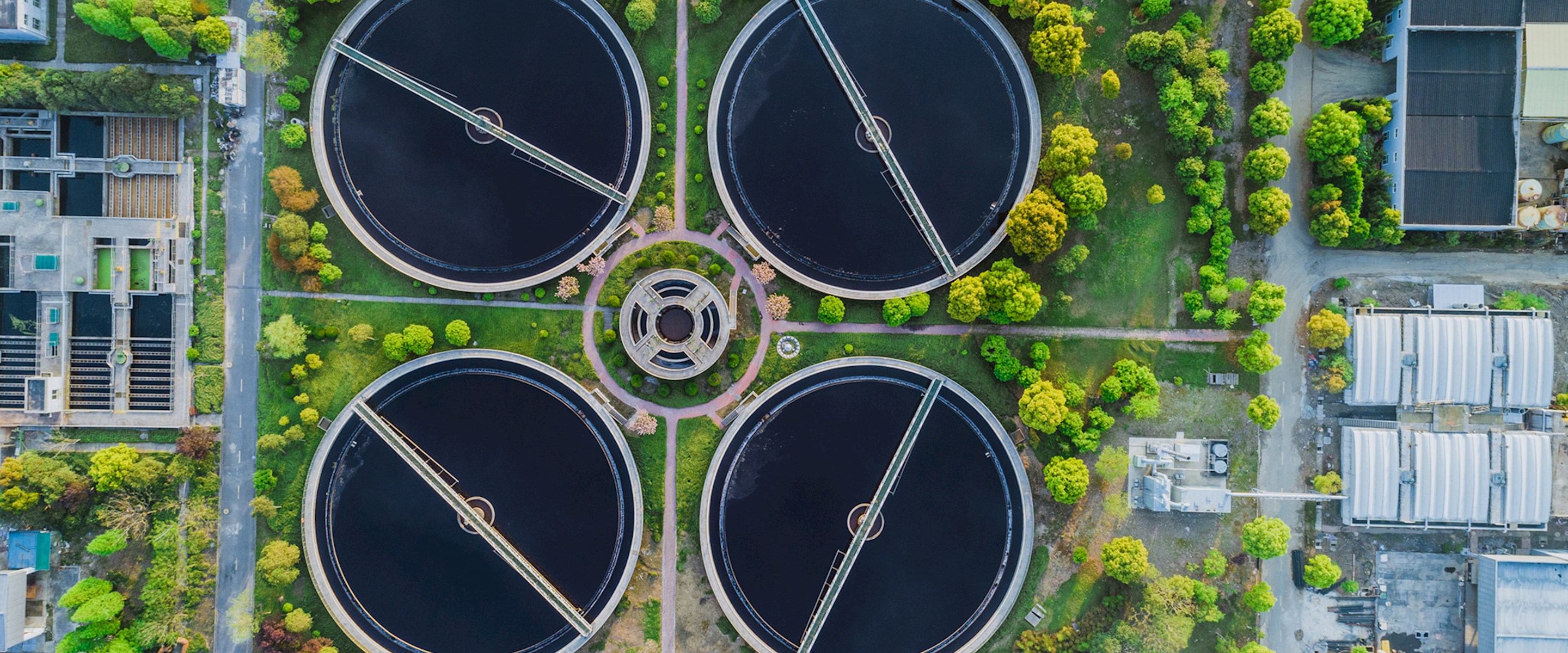 Aerial view of water filtration plant