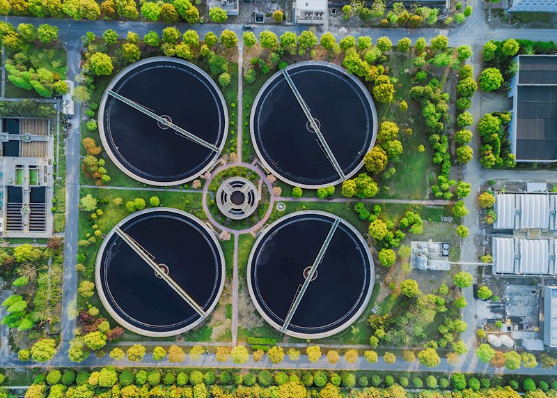 Aerial view of water filtration plant