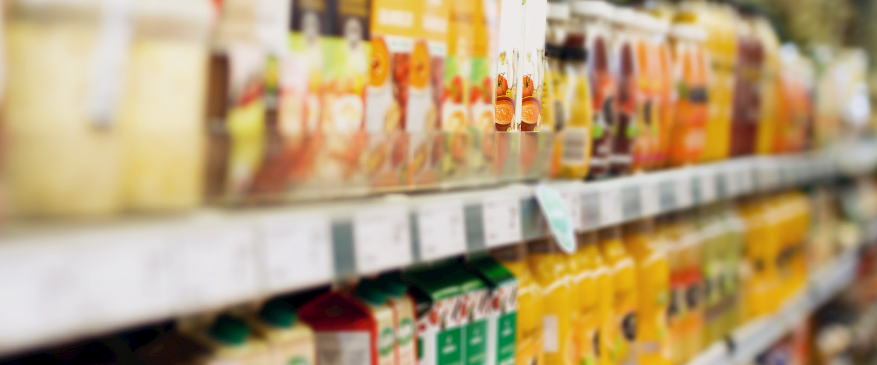 Stocked grocery store shelves