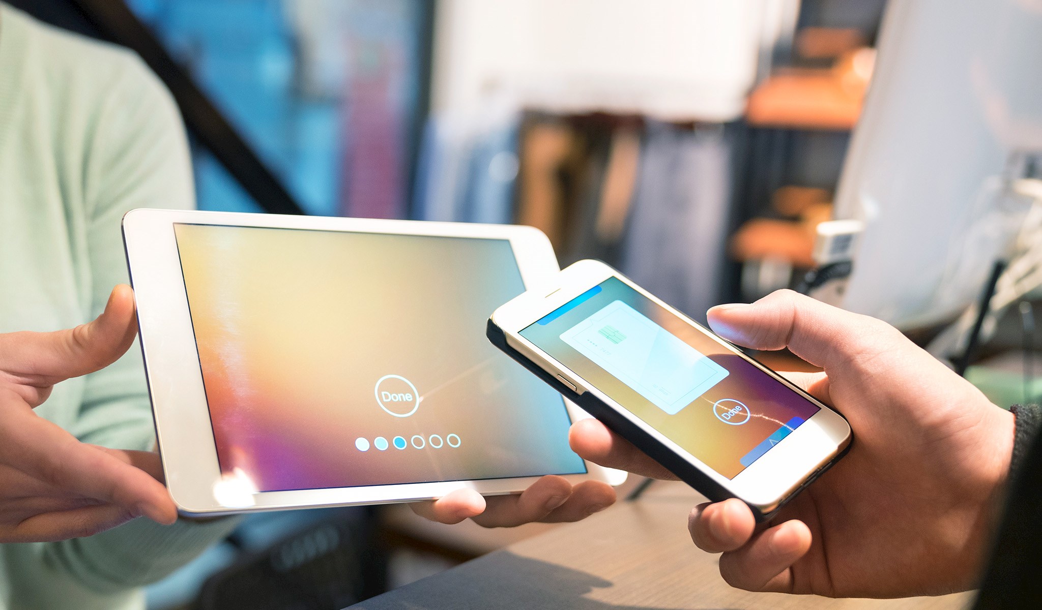 Up close look at a mobile phone being used to make a payment