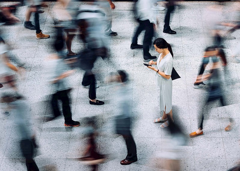 People in a crowded plaza