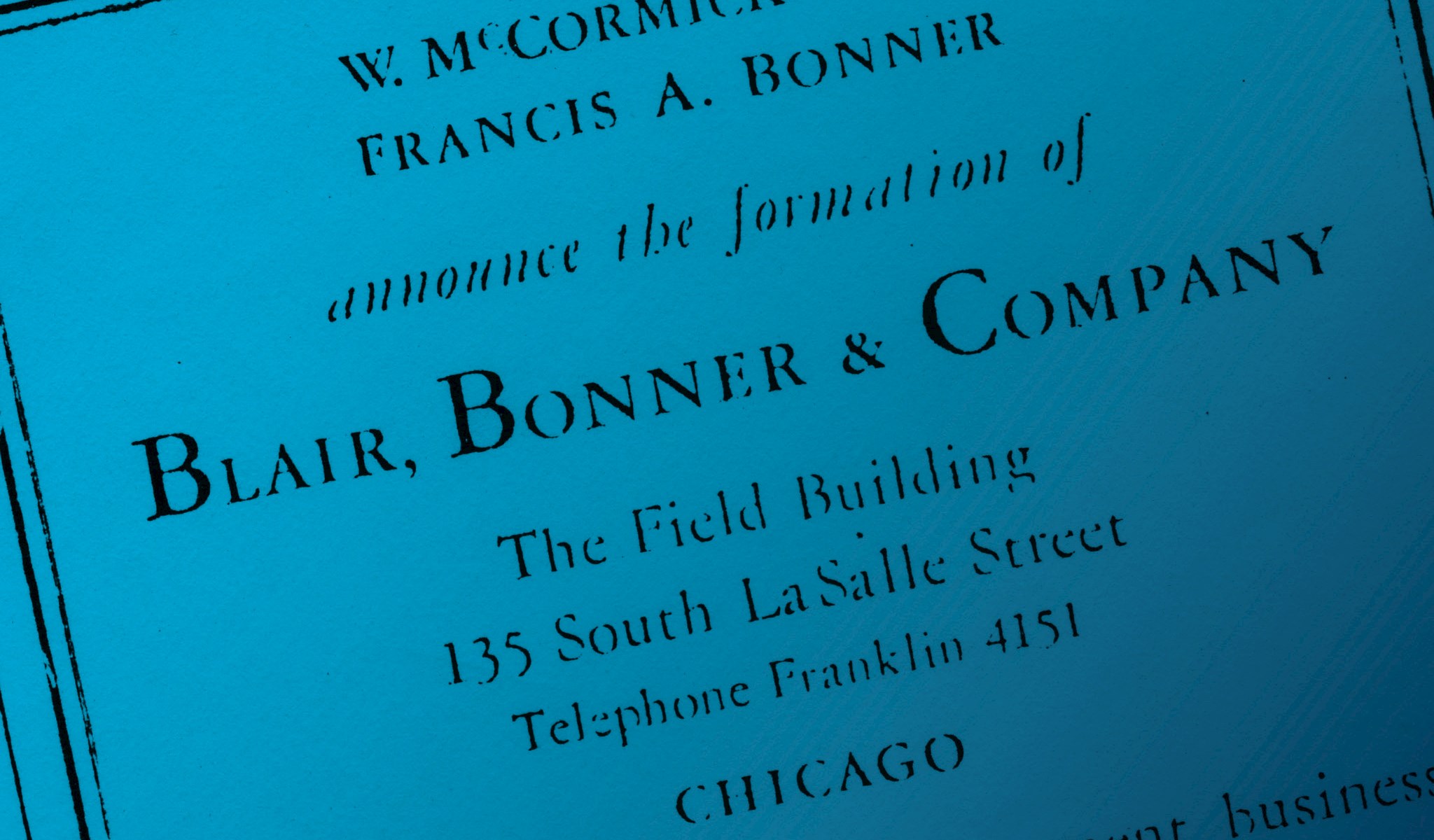 William Blair original announcement card