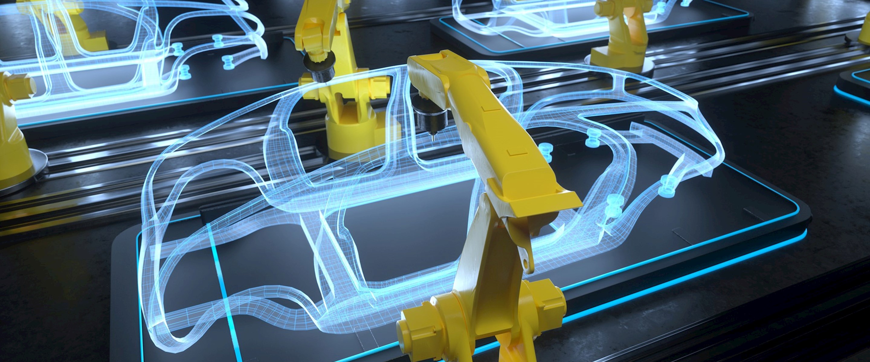 Futuristic car manufacturing line