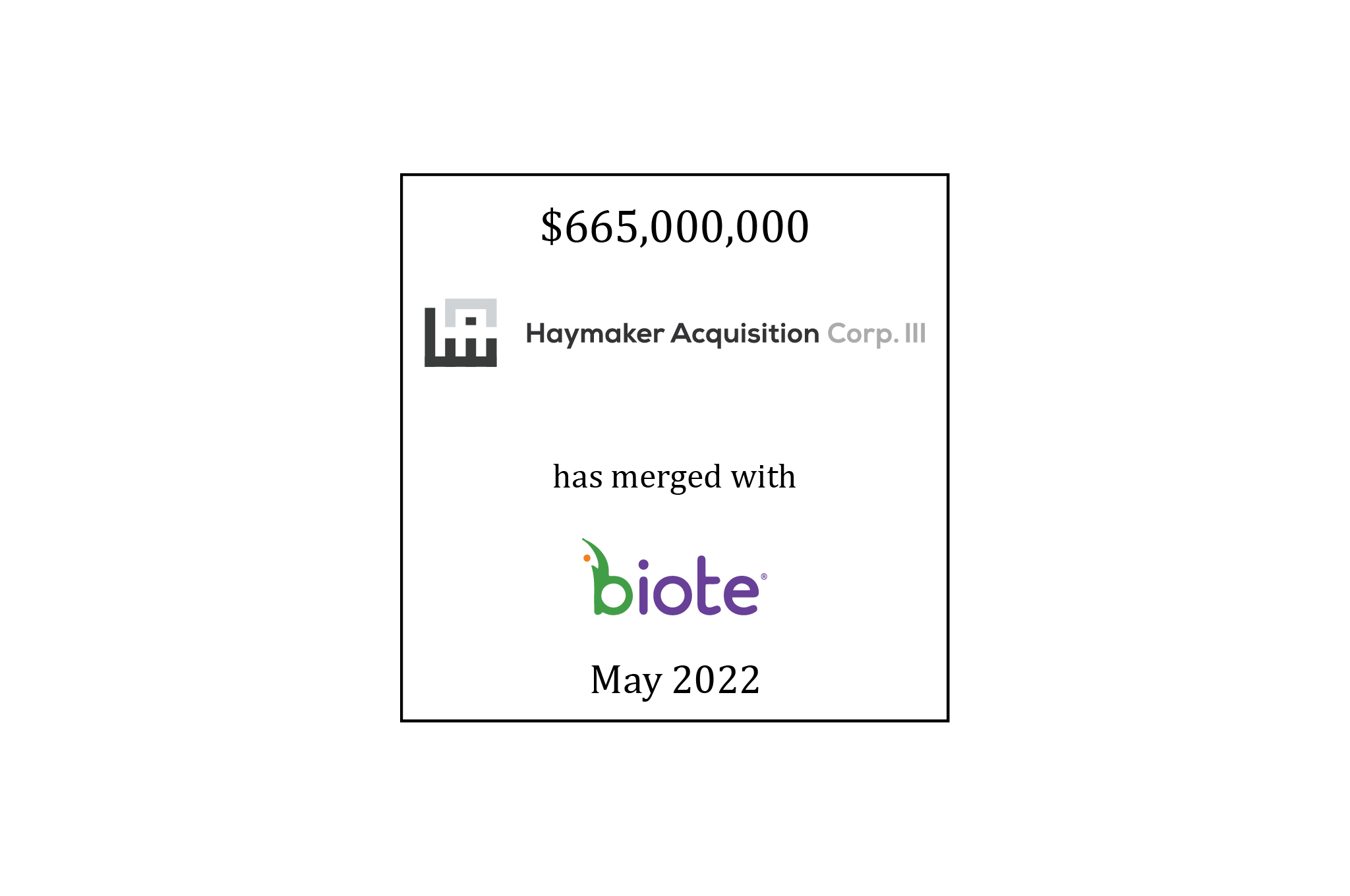 $677,000,000 | Haymaker Acquisition Corp. III (logo) has merged with Biote (logo) | May 2022