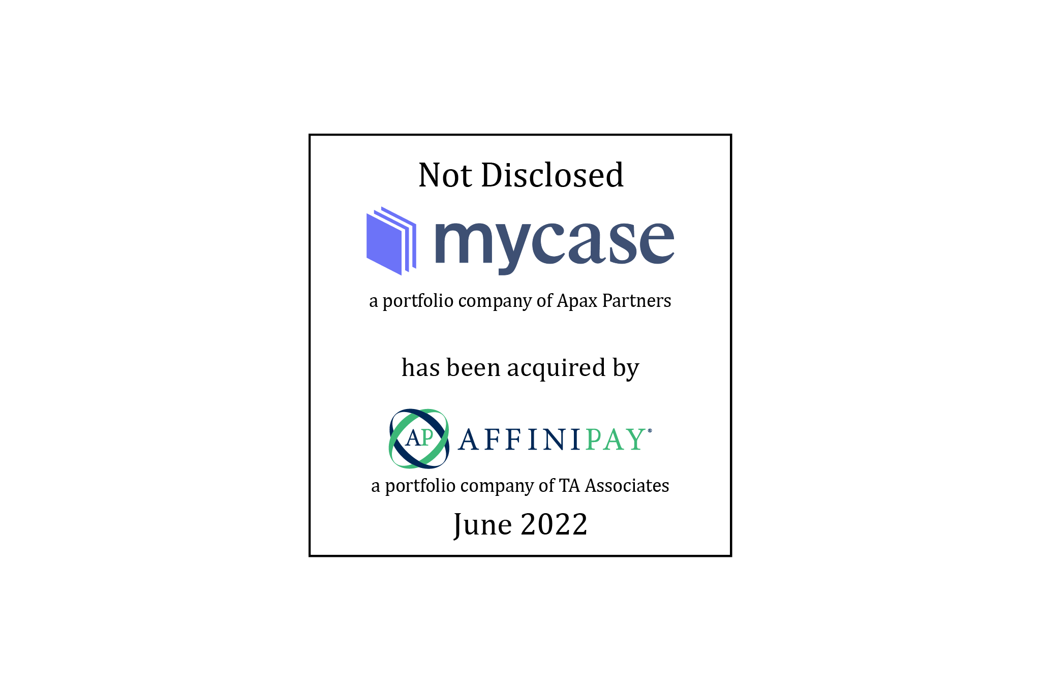MyCase (logo), a portfolio company of Apax Partners, has Been Acquired by AffiniPay (logo), a portfolio company of TA Associates | June 2022