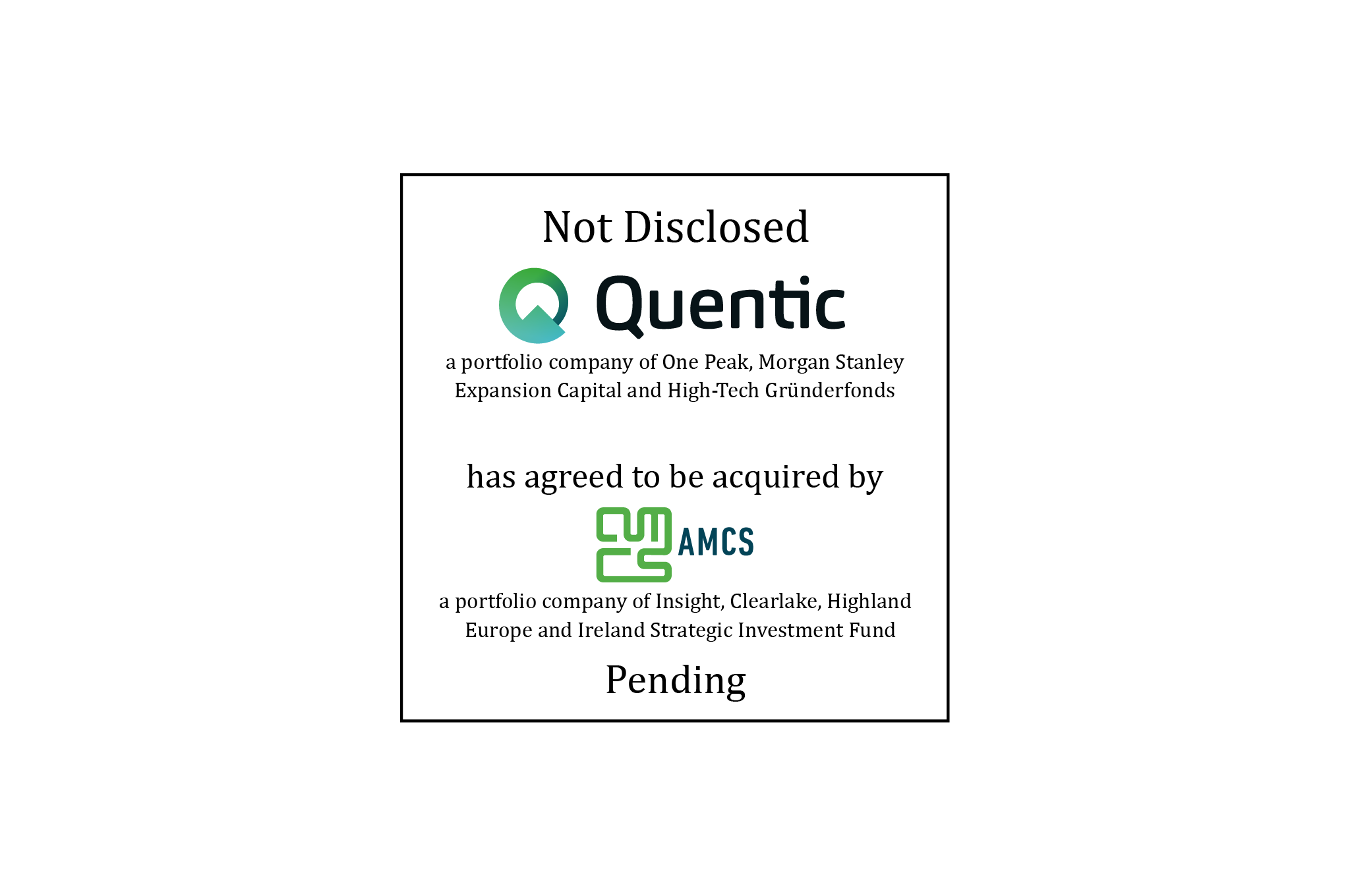 Quentic (logo) has agreed to be acquired by AMCS (logo)