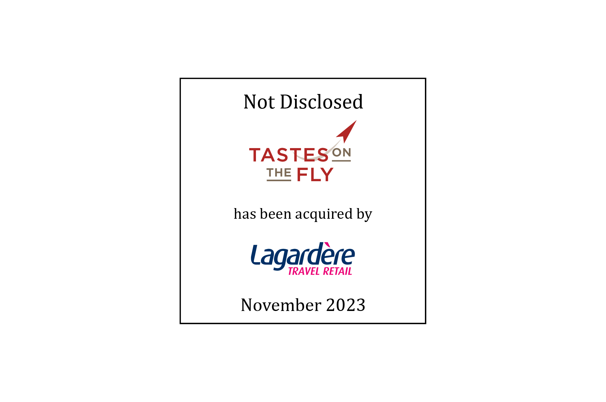 Not Disclosed | Tastes on the Fly (logo) has been acquired by Lagardere Travel Retail (logo) | November 2023
