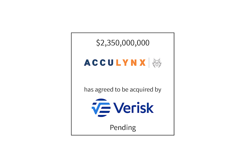 $2,350,000,000 | AccuLynx (logo) has agreed to be acquired by Verisk | Pending