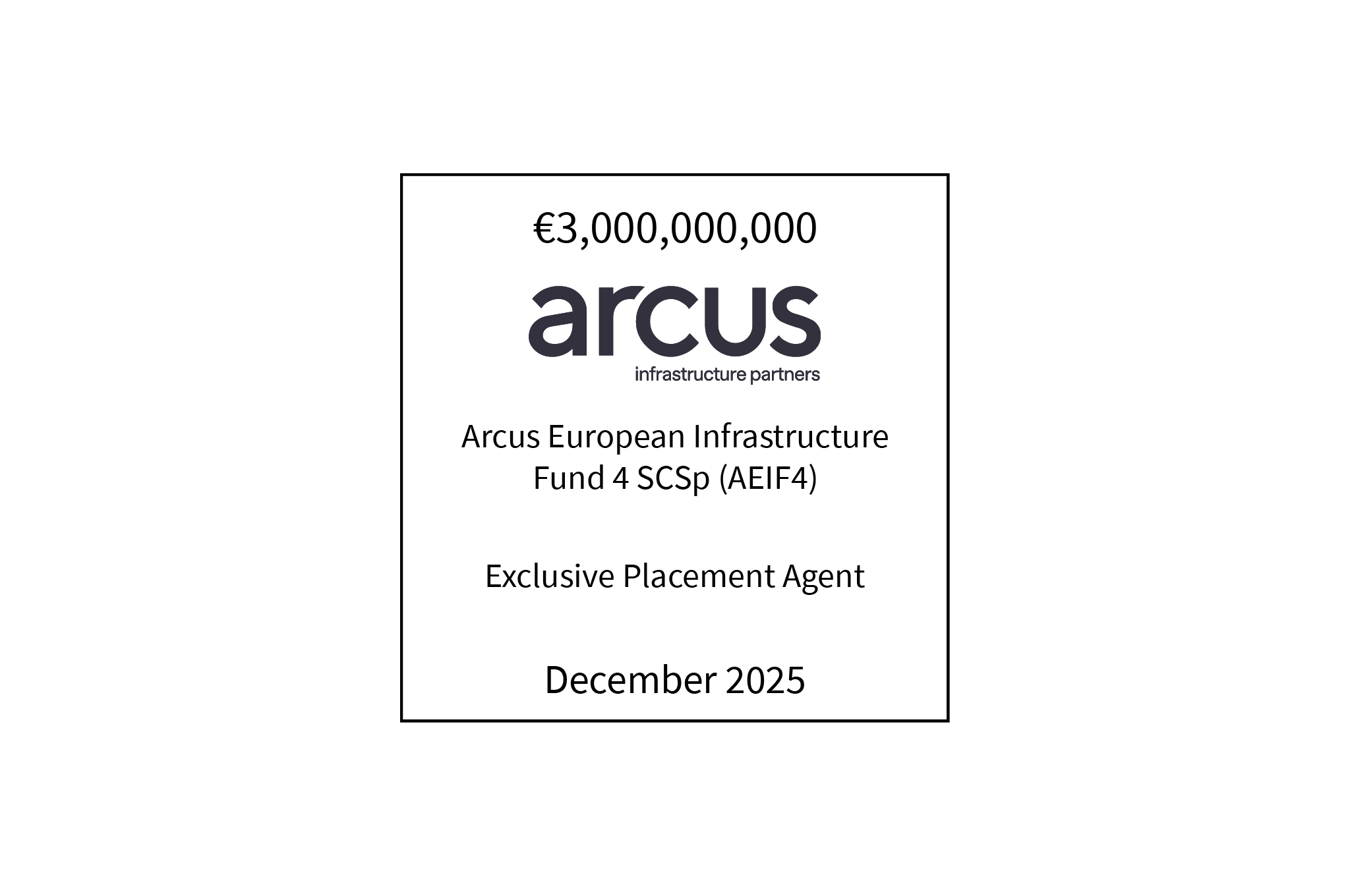 €3,000,000,000 | Arcus Infrastructure Partners (logo), Arcus European Infrastructure Fund 4 SCSp (AEIF4), Exclusive Placement Agent | December 2025