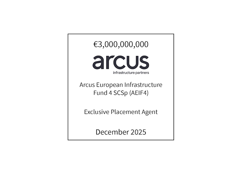 €3,000,000,000 | Arcus Infrastructure Partners (logo), Arcus European Infrastructure Fund 4 SCSp (AEIF4), Exclusive Placement Agent | December 2025