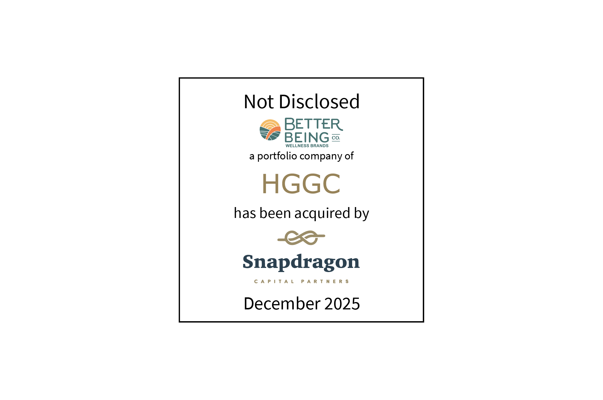 Not Disclosed | Better Being Co. (logo), a portfolio company of HGGC (logo), has been acquired by Snapdragon Capital Partners (logo) | December 2025