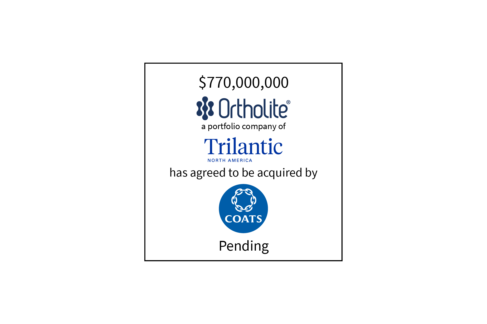 $770,000,000 | Ortholite (logo), a portfolio company of Trilantic Capital Partners (logo), has agreed to be acquired by Coats (logo) | Pending 