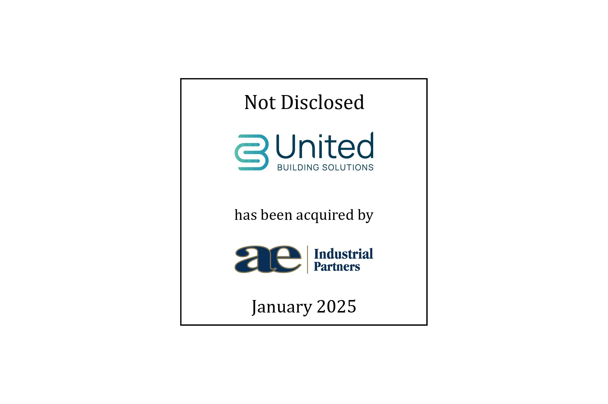 Tombstone: Not Disclosed | United Building Solutions (logo) has been acquired by AE Industrial Partners (logo) | January 2025