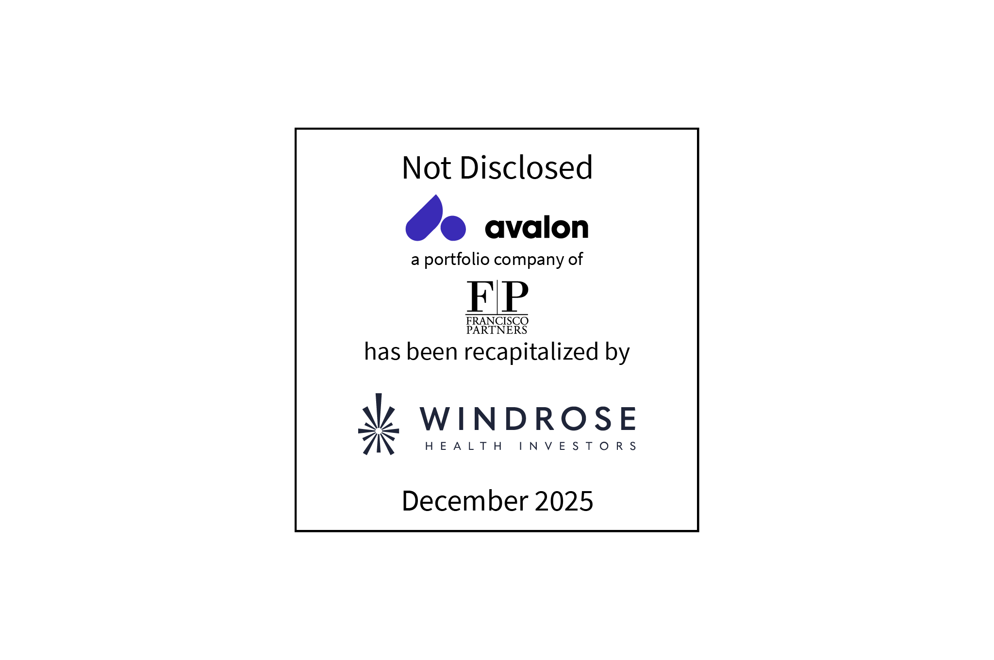 Not Disclosed | Avalon Healthcare Solutions (logo), a portfolio company of Francisco Partners (logo), has been acquired by WindRose Health Investors (logo) | December 2025