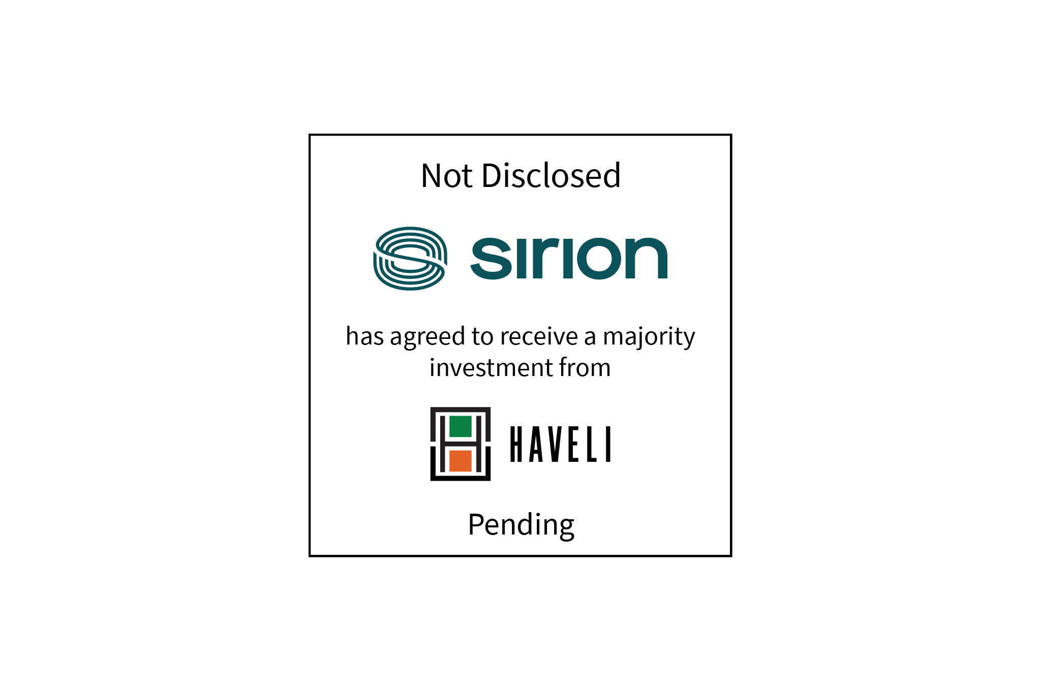 Not Disclosed | Sirion (logo) has agreed to receive a majority investment from Haveli Investments (logo) | Pending